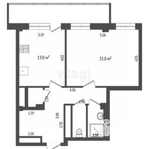 1-к квартира, вторичка, 52м2, 8/20 этаж
