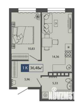 1-к квартира, строящийся дом, 36м2, 1/4 этаж
