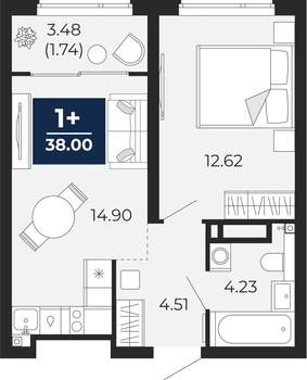 1-к квартира, вторичка, 36м2, 16/21 этаж