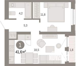 1-к квартира, вторичка, 42м2, 3/25 этаж