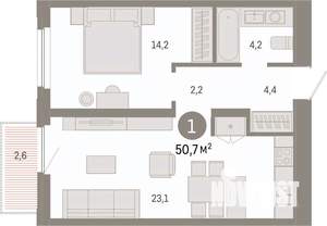 1-к квартира, вторичка, 51м2, 13/16 этаж