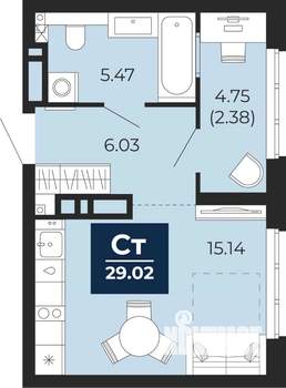 Студия квартира, вторичка, 29м2, 7/21 этаж