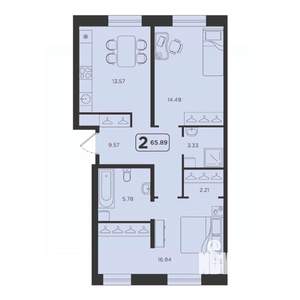 2-к квартира, строящийся дом, 66м2, 1/23 этаж