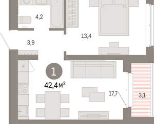 1-к квартира, вторичка, 42м2, 5/11 этаж
