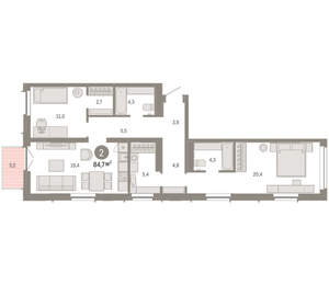 2-к квартира, вторичка, 85м2, 3/16 этаж
