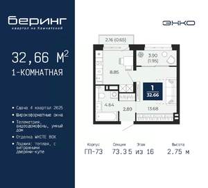 1-к квартира, вторичка, 33м2, 5/22 этаж