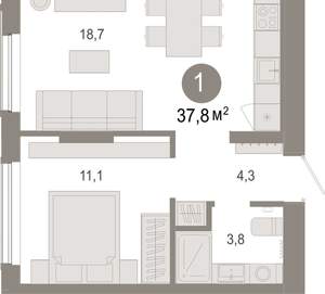 1-к квартира, вторичка, 38м2, 2/17 этаж