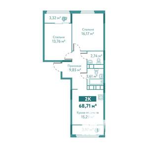 2-к квартира, вторичка, 69м2, 6/10 этаж