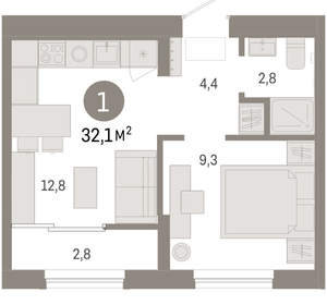 1-к квартира, вторичка, 32м2, 9/17 этаж
