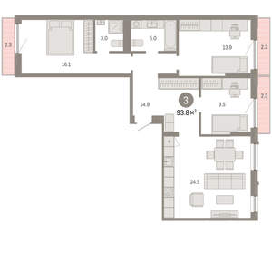 3-к квартира, вторичка, 94м2, 5/8 этаж