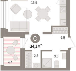 Студия квартира, вторичка, 34м2, 6/8 этаж