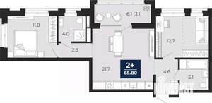 2-к квартира, сданный дом, 69м2, 2/18 этаж