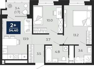 2-к квартира, вторичка, 54м2, 8/16 этаж