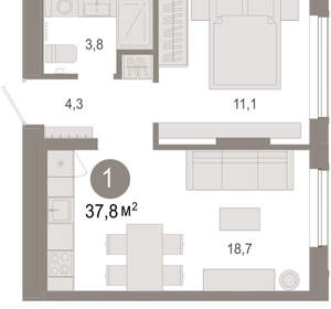 1-к квартира, вторичка, 38м2, 2/17 этаж