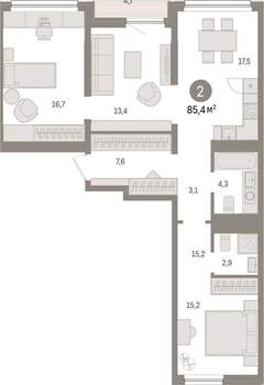 2-к квартира, вторичка, 85м2, 4/9 этаж