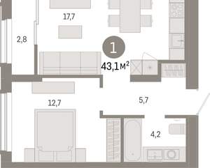 1-к квартира, вторичка, 43м2, 15/17 этаж