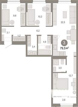 3-к квартира, вторичка, 80м2, 6/7 этаж
