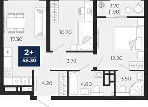 2-к квартира, вторичка, 58м2, 5/24 этаж