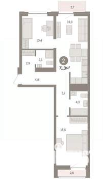 2-к квартира, вторичка, 71м2, 5/8 этаж