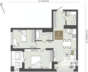 2-к квартира, вторичка, 68м2, 10/15 этаж