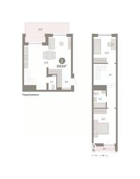 2-к квартира, вторичка, 103м2, 2/8 этаж