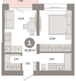 1-к квартира, вторичка, 41м2, 5/8 этаж