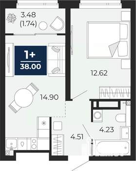1-к квартира, вторичка, 38м2, 3/23 этаж