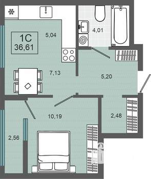 1-к квартира, строящийся дом, 37м2, 7/10 этаж