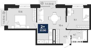 2-к квартира, вторичка, 54м2, 14/16 этаж