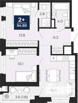 2-к квартира, сданный дом, 56м2, 5/14 этаж