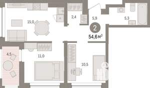 2-к квартира, вторичка, 55м2, 7/8 этаж