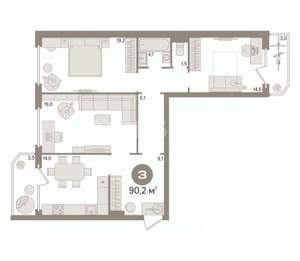 3-к квартира, вторичка, 90м2, 13/14 этаж