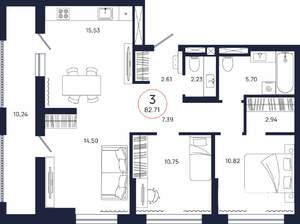 3-к квартира, вторичка, 83м2, 11/17 этаж