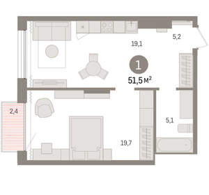 1-к квартира, вторичка, 51м2, 13/17 этаж