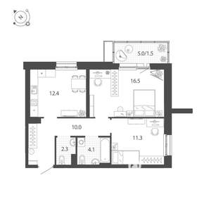 2-к квартира, строящийся дом, 58м2, 18/18 этаж
