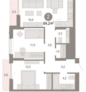 2-к квартира, вторичка, 64м2, 8/17 этаж