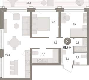 2-к квартира, вторичка, 79м2, 5/9 этаж