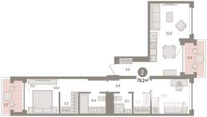 2-к квартира, вторичка, 79м2, 5/8 этаж