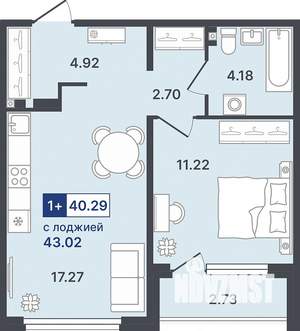 1-к квартира, строящийся дом, 40м2, 2/8 этаж