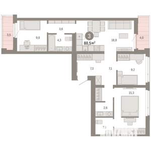 3-к квартира, вторичка, 89м2, 9/9 этаж