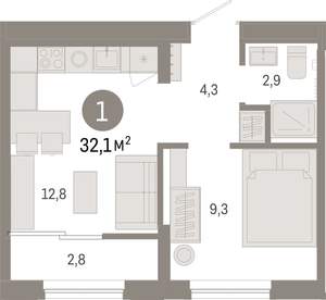1-к квартира, вторичка, 32м2, 9/9 этаж