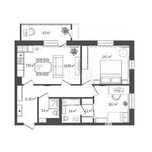2-к квартира, вторичка, 63м2, 9/25 этаж