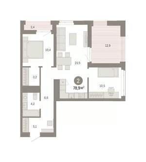 2-к квартира, вторичка, 79м2, 13/25 этаж