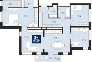 3-к квартира, вторичка, 102м2, 13/16 этаж