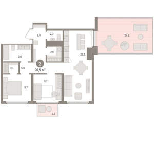 2-к квартира, вторичка, 97м2, 5/9 этаж