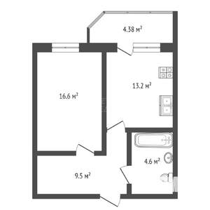 1-к квартира, вторичка, 44м2, 9/16 этаж