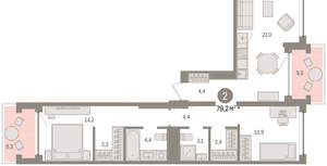 2-к квартира, вторичка, 79м2, 5/8 этаж