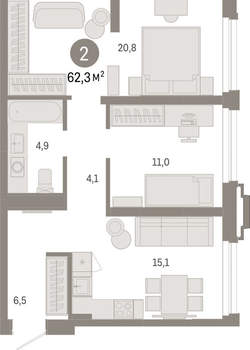 2-к квартира, вторичка, 62м2, 3/25 этаж
