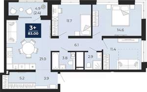 3-к квартира, вторичка, 83м2, 7/25 этаж