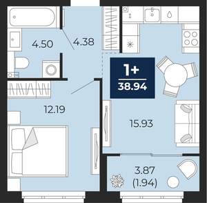 1-к квартира, вторичка, 37м2, 1/21 этаж